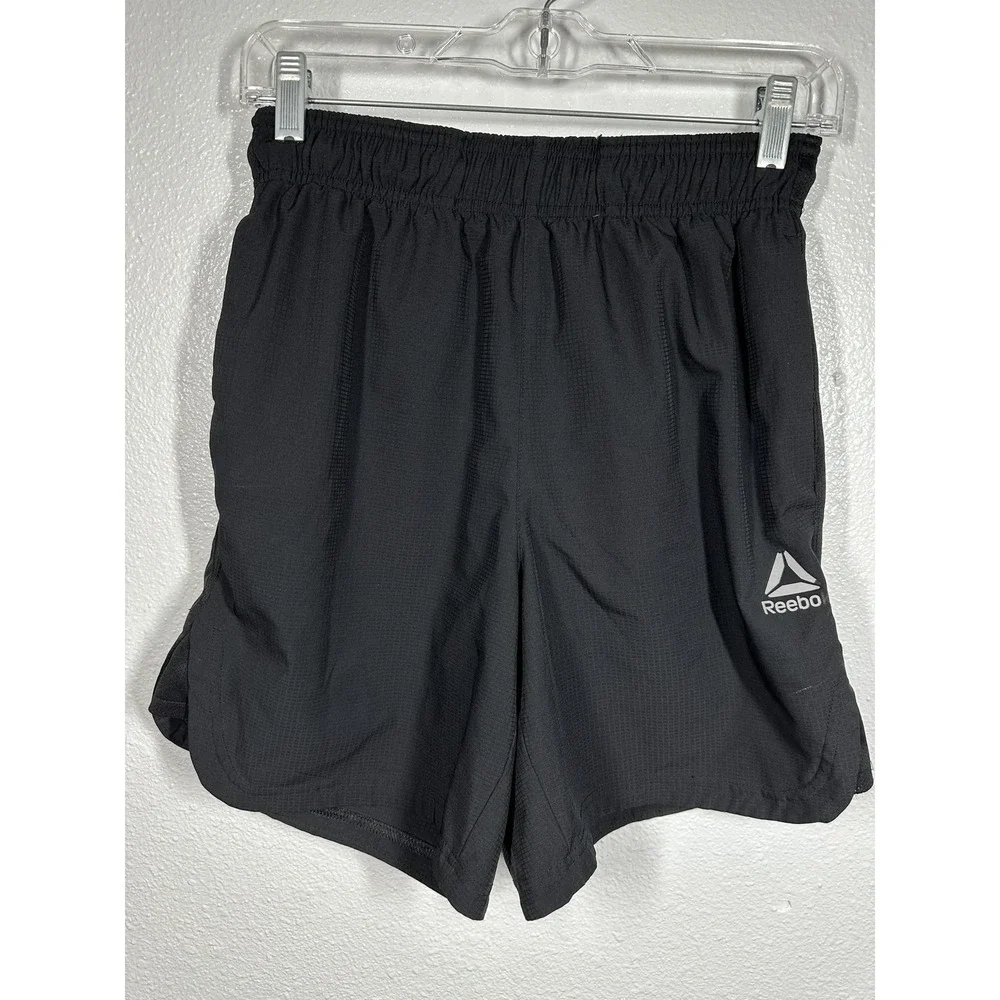 Reebok‎ Shorts Mens Small Black Running Split Hem Reflective Zip Pocket Liner